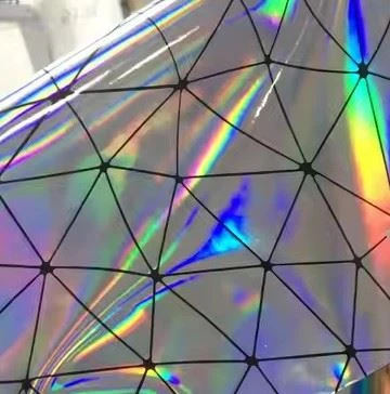 Holographic Reflective Synthetic Faux Leather Fabric PU Embossed Pattern Anti-Mildew For Bags Furniture Decorative Purpose