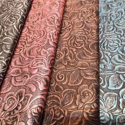 Rose Floral Printed Textured Pregured Vinyl Pu Faux Leather Fabric For Bags Shoes Upolstery